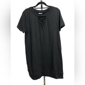Love Fire black lightweight cotton fleece short sleeved sweatshirt dress X-large